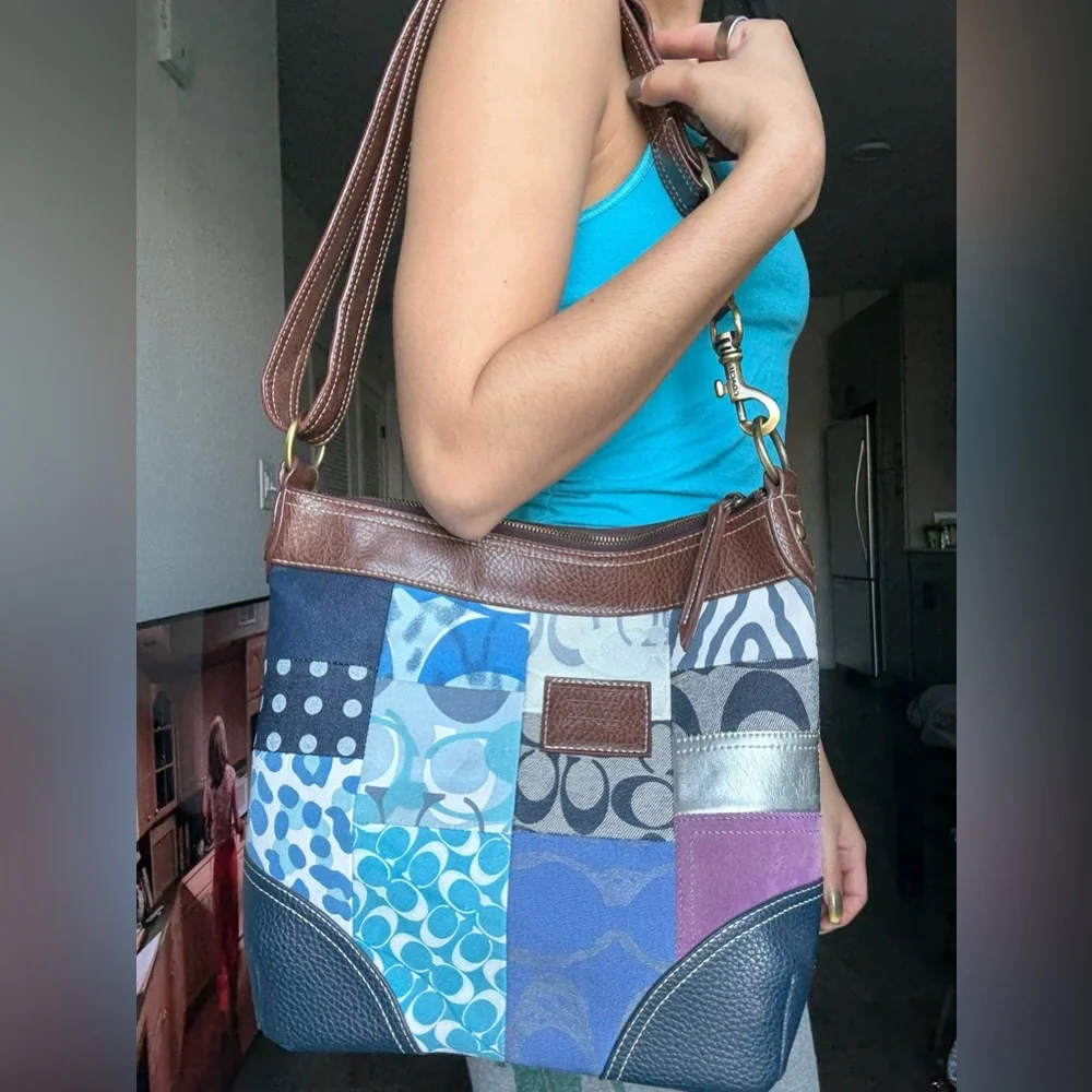 Coach Patchwork Crossbody Bag in Blue and Brown - Picture 7 of 9